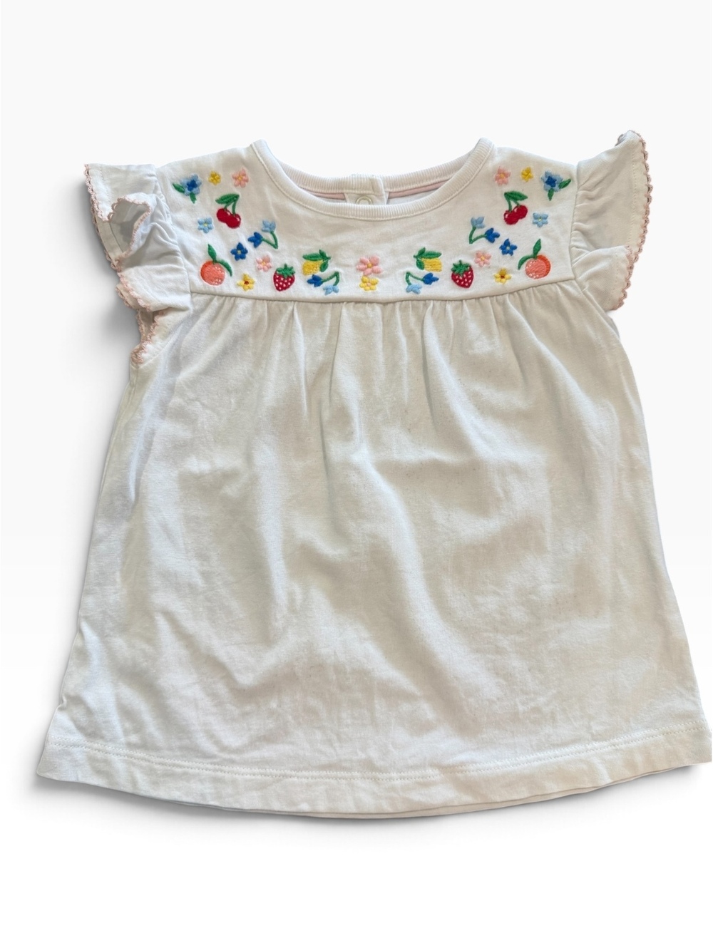 Baby Boden White Embroidered Fruit Cotton Dress 12-18 Months